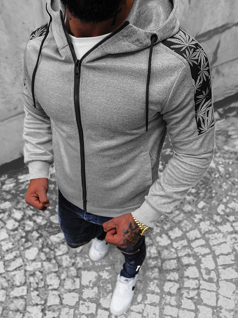 Vīriešu džemperis ar kapuci pelēka OZONEE JS/B8120