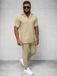 Vīriešu krekls ar īsām piedurknēm smilšu OZONEE O/Y971T