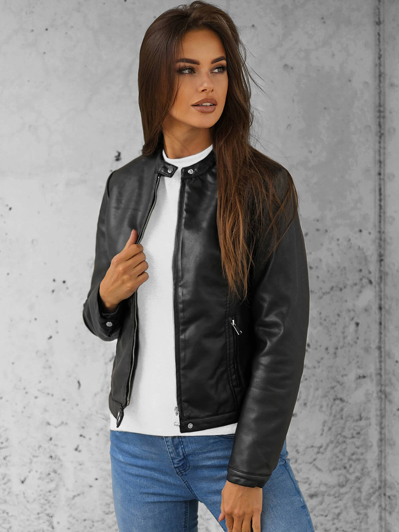 Sieviešu ādas jaka melna OZONEE JS/11Z8008Z