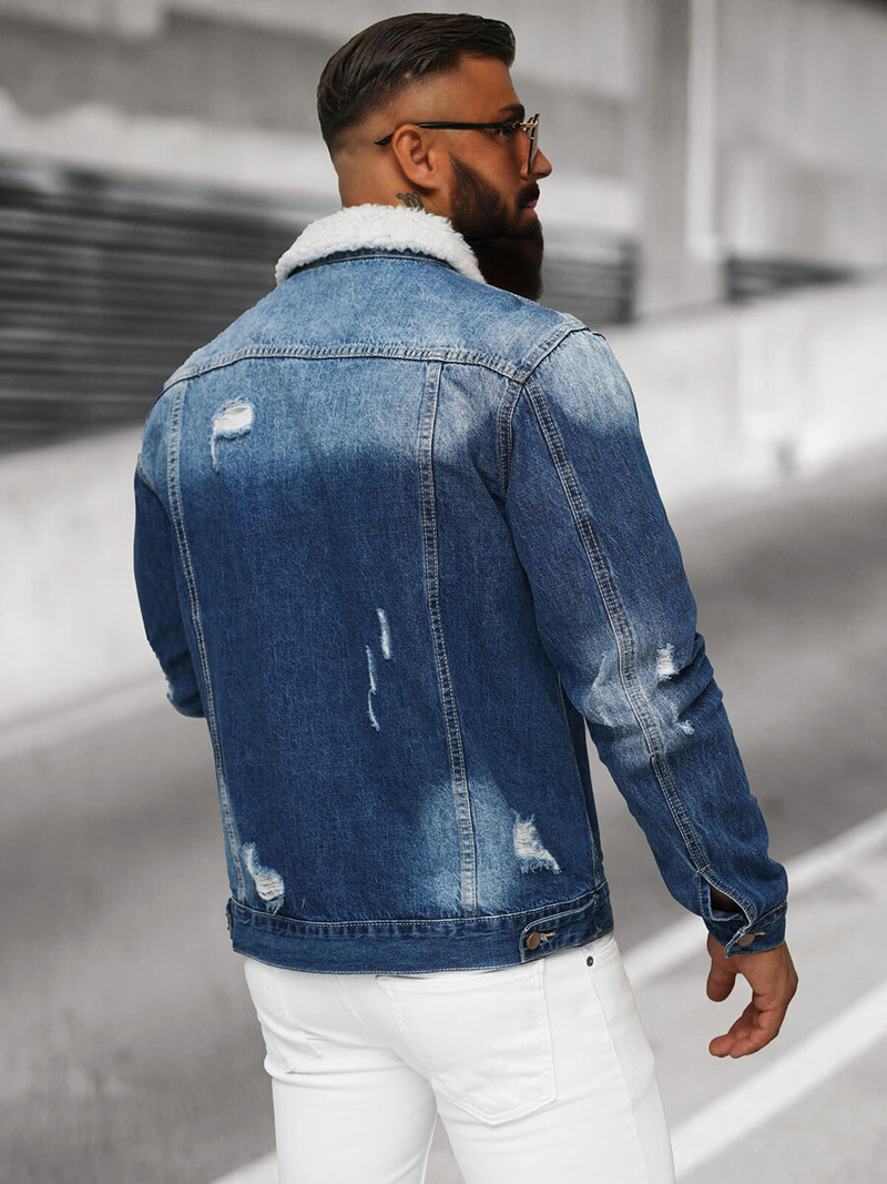 Vīriešu džinsu jaka šerpa debesu zila OZONEE NB/MJ502BZ