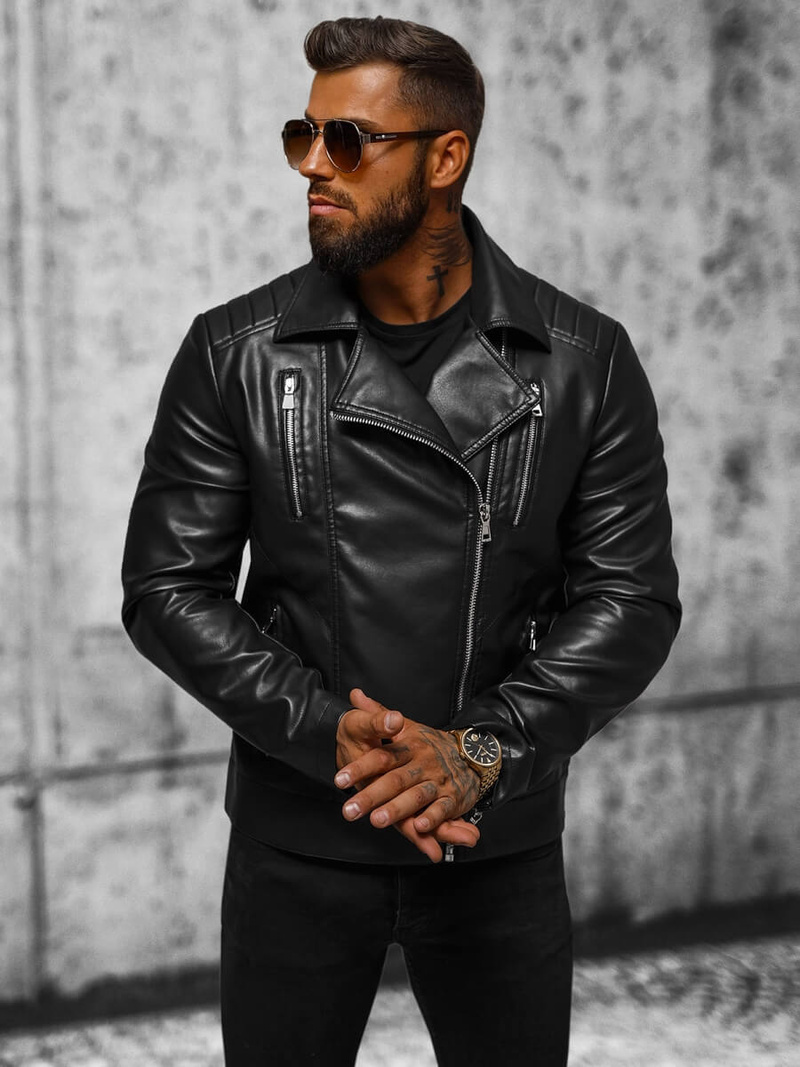 Vīriešu ādas virsjaka melna OZONEE JS/11Z8056