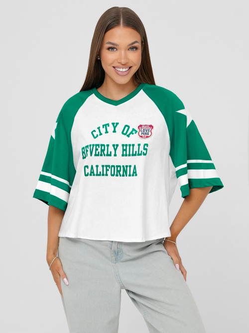 Sieviešu t-krekls balts-zaļš OZONEE JS/R62493