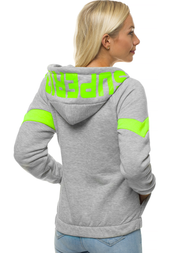 Sieviešu jaka ar rāvējslēdzēju un kapuci pelēka OZONEE JS/KSW3013