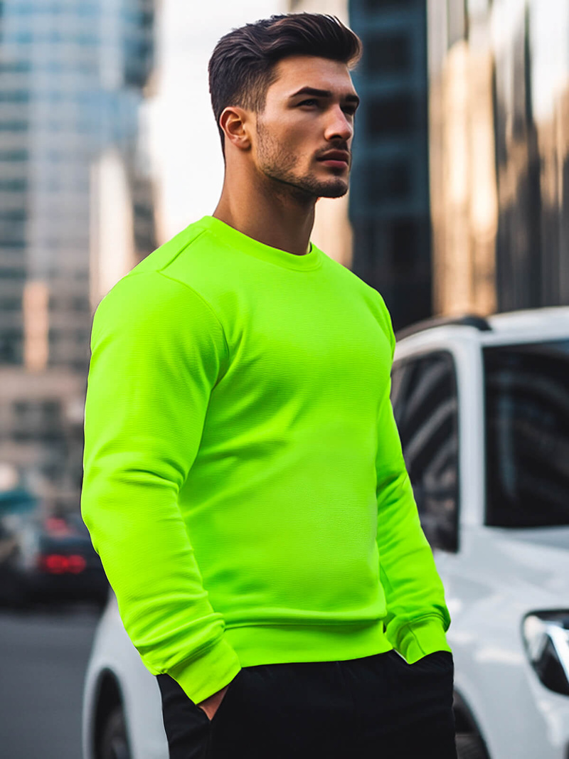 Vīriešu džemperis zaļi-neona OZONEE JS/2001-10Z