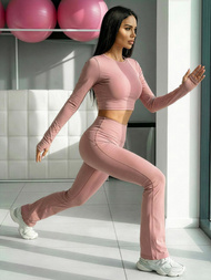 Sieviešu legingi ar platām kājām pulveris sārts OZONEE JS/17K588/7Z