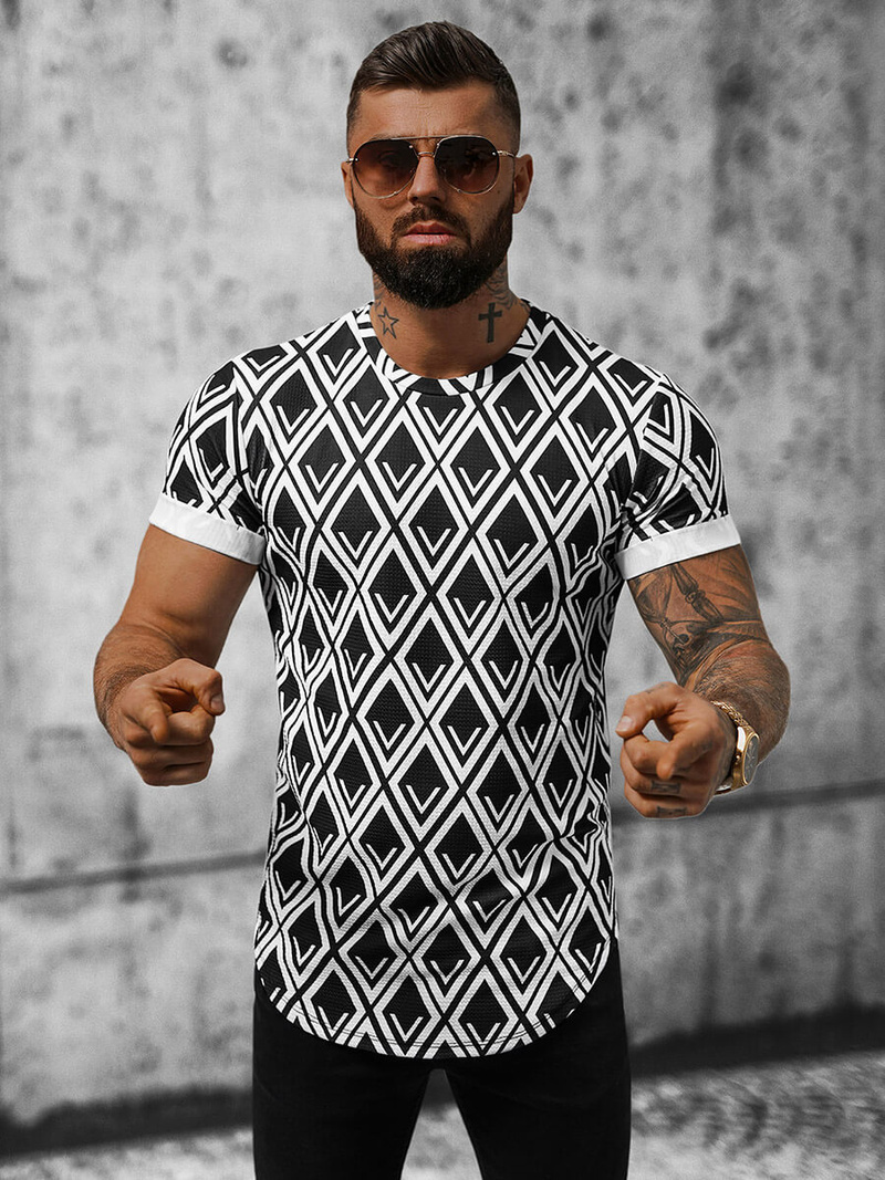 Vīriešu t-krekls melni-balts OZONEE O/P1048