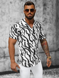 Vīriešu krekls ar īsām piedurknēm balti-melns OZONEE E/1400/59