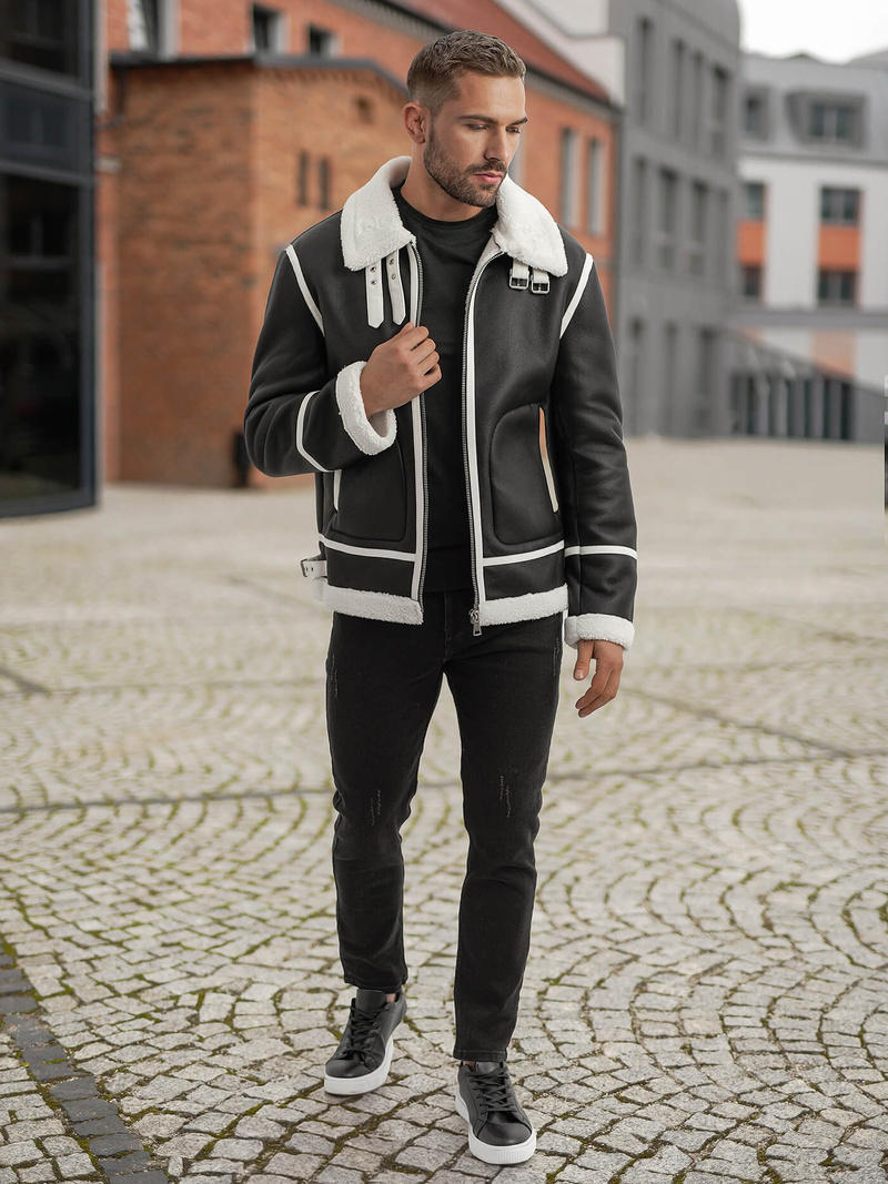 Vīriešu ādas virsjaka melna OZONEE JS/11Z8270