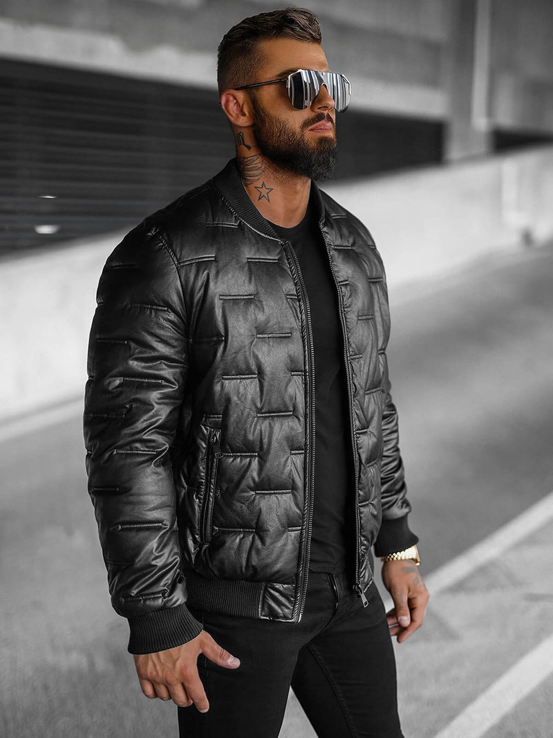 Vīriešu ādas virsjaka melna OZONEE O/11Z8099Z