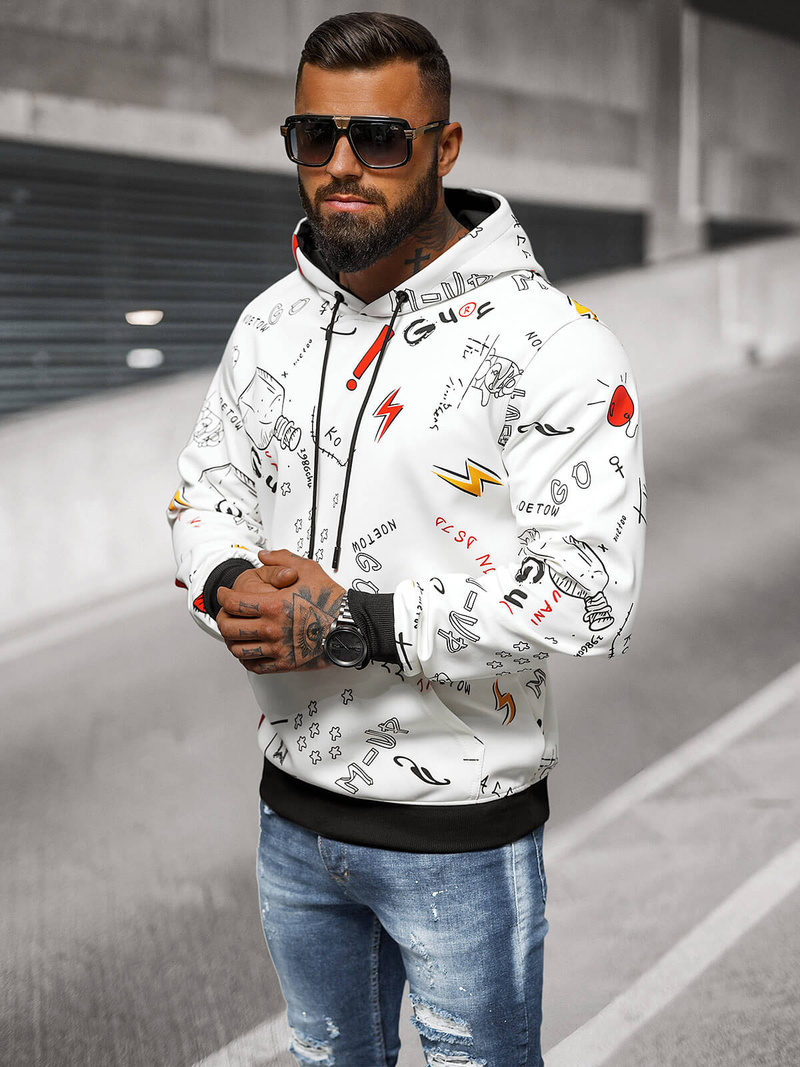 Vīriešu džemperis ar kapuci balta OZONEE JS/8B1223/1