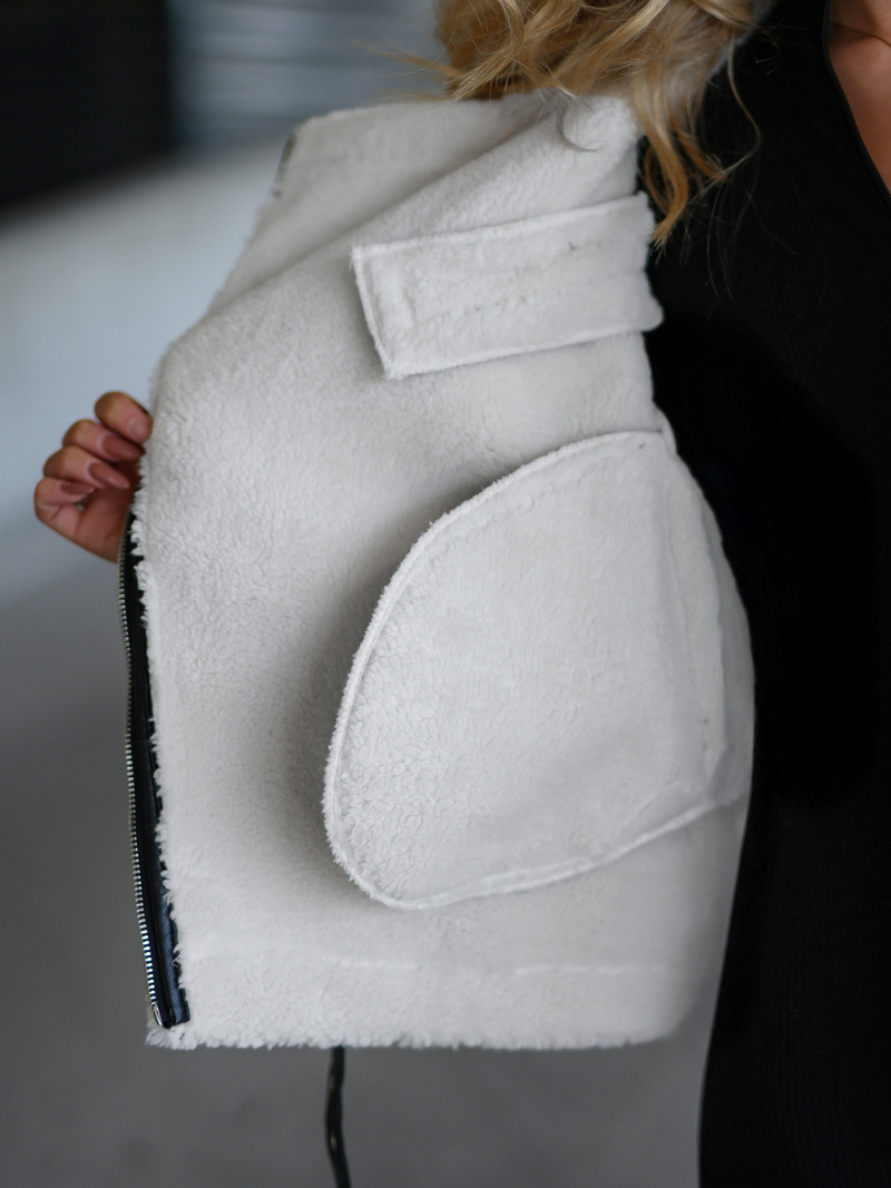 Sieviešu ādas jaka melni-balta OZONEE JS/11Z8177Z