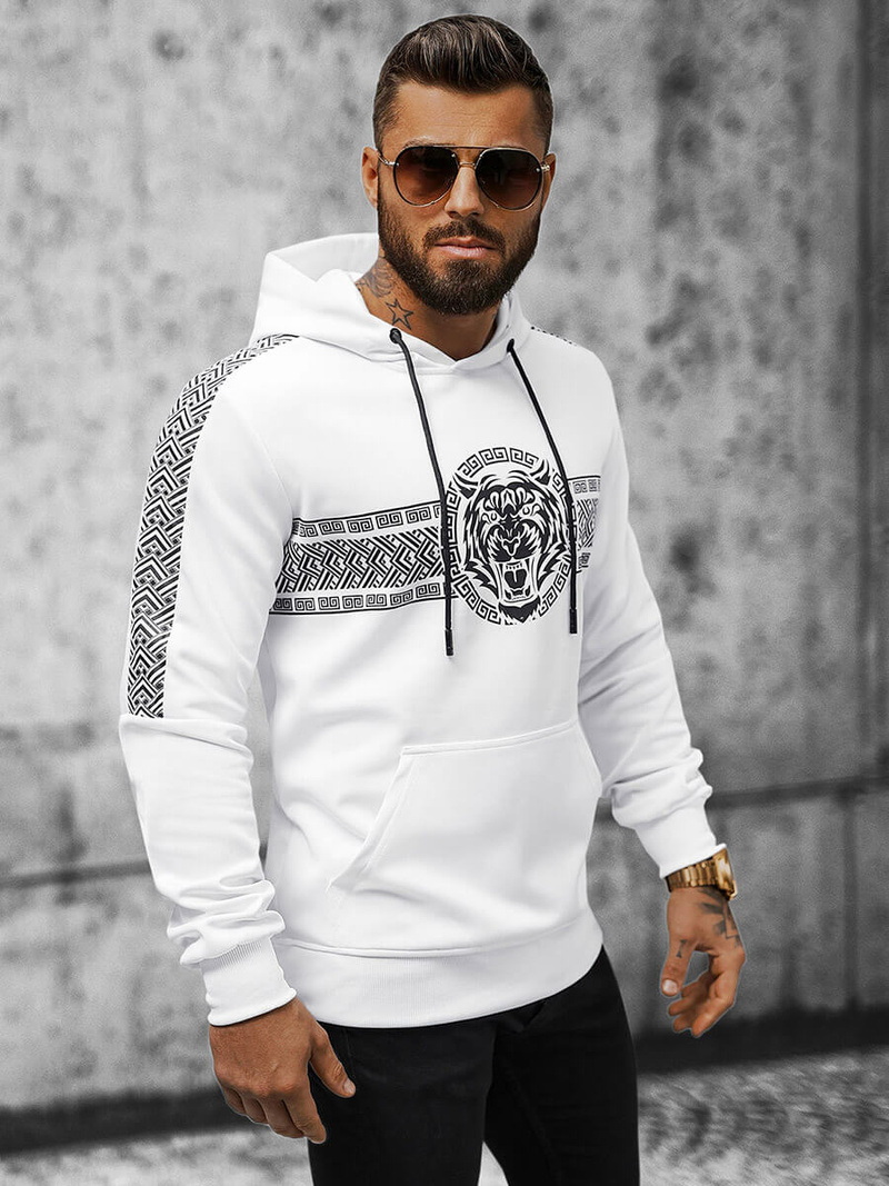 Vīriešu džemperis ar kapuci balta OZONEE JS/8B996/1