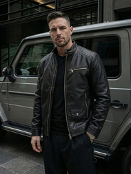 Vīriešu ādas virsjaka melna OZONEE JS/11Z8021