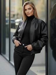 Sieviešu ādas jaka melna OZONEE JS/11Z8281