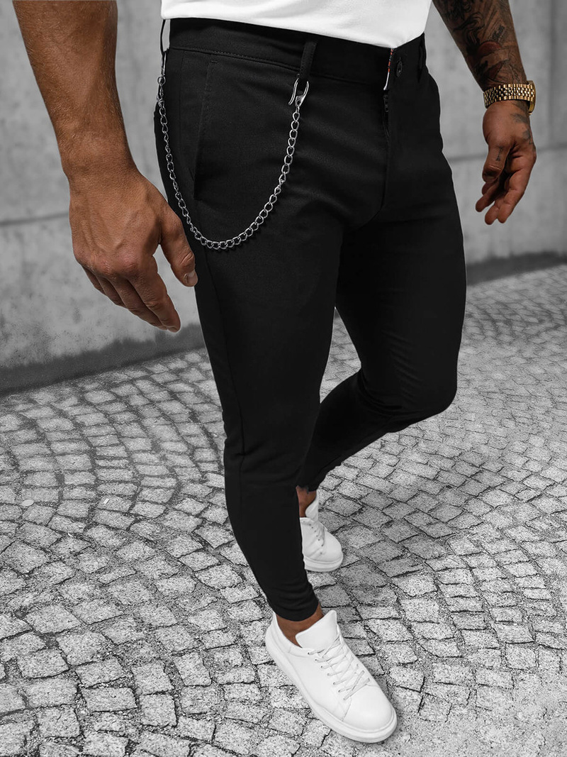 Vīriešu chino bikses melnas OZONEE DJ/550170