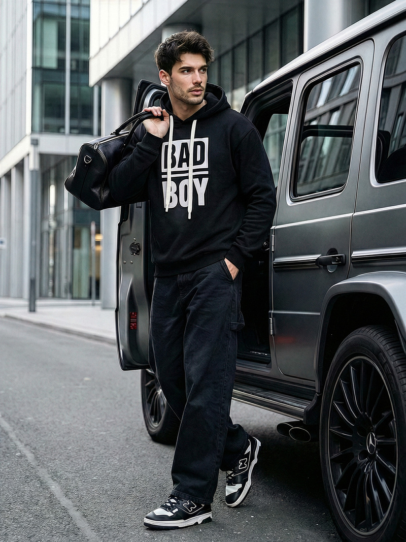 Vīriešu džemperis ar kapuci melna OZONEE JS/65B3909/3Z