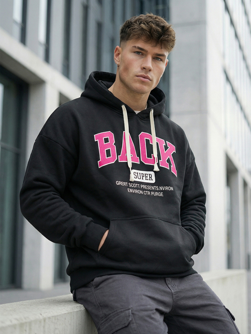 Vīriešu džemperis ar kapuci melns OZONEE O/TT30513Z