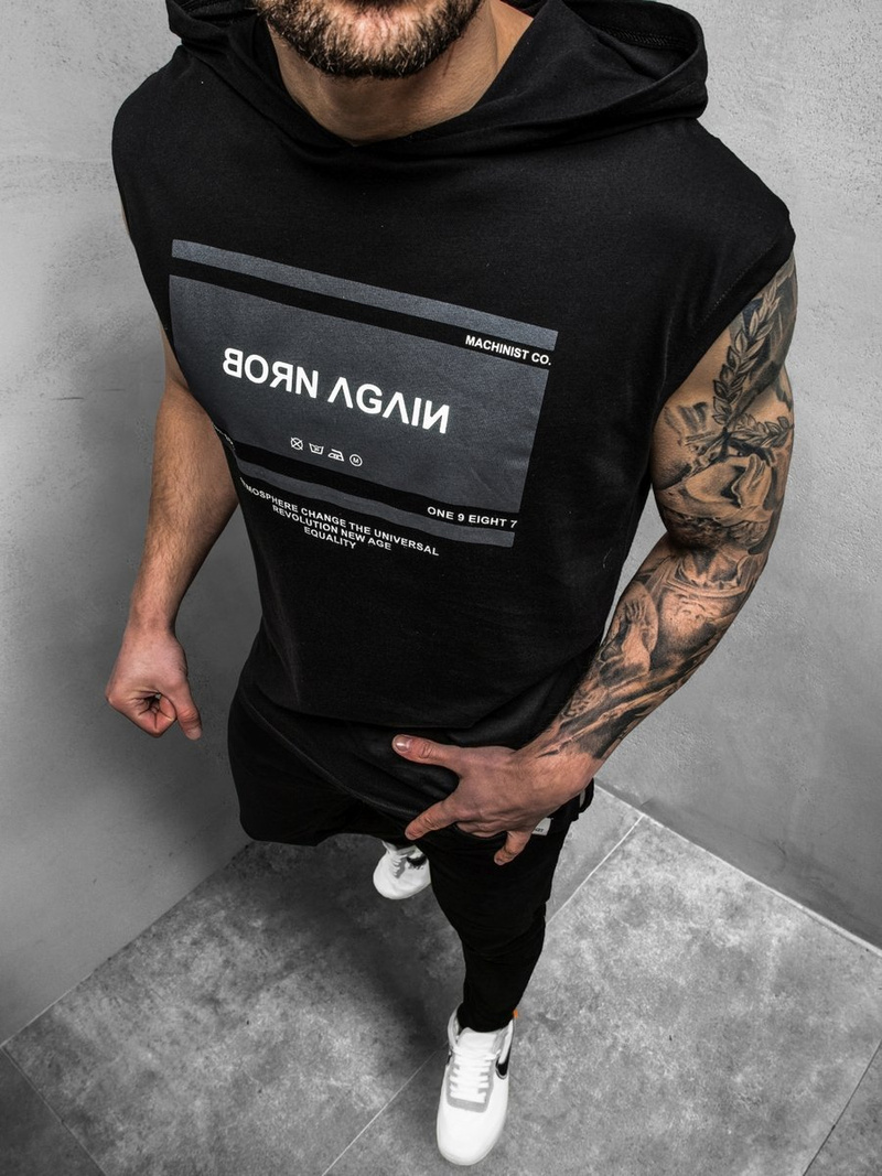 Vīriešu T-krekls bez piedurknēm melns-balts OZONEE MACH/M1152Z