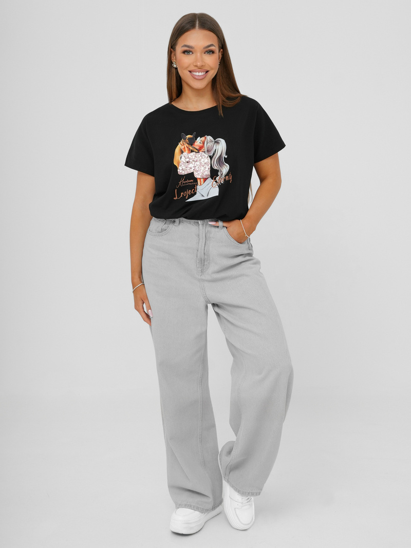 Sieviešu T-krekls Melns OZONEE JS/95T2575/3