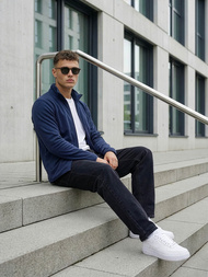 Vīriešu džemperis rāvējslēdzēju tumši zils OZONEE JS/HH016/25