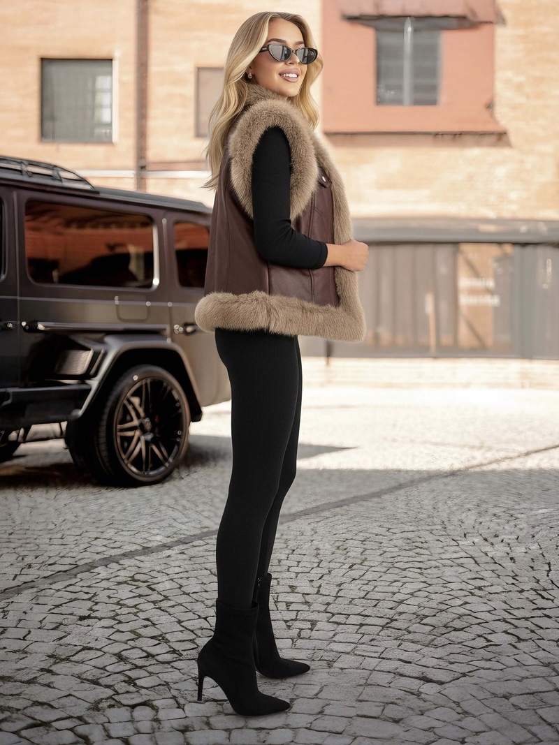 Sieviešu ādas veste šokolāde OZONEE JS/61M8516/158