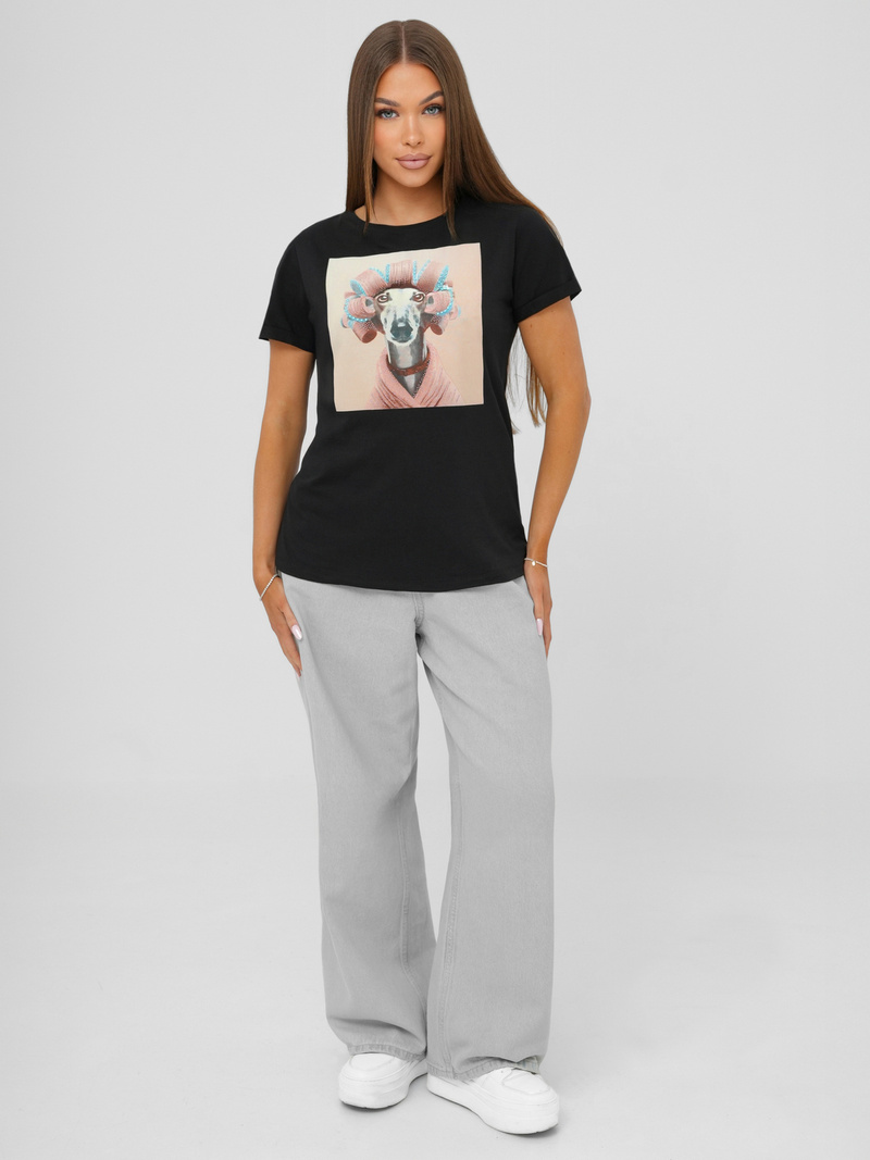 Sieviešu t-krekls melni-sārts OZONEE JS/YJ77726