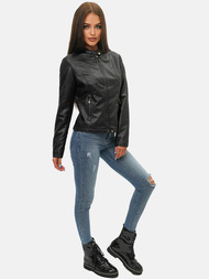 Sieviešu ādas jaka melna OZONEE JS/11Z8008