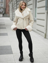 Sieviešu ādas jaka ecru OZONEE JS/61M8507/280Z