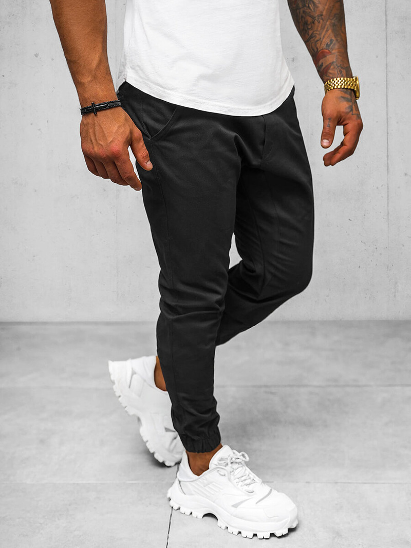 Vīriešu chino jogger bikses melni OZONEE O/399