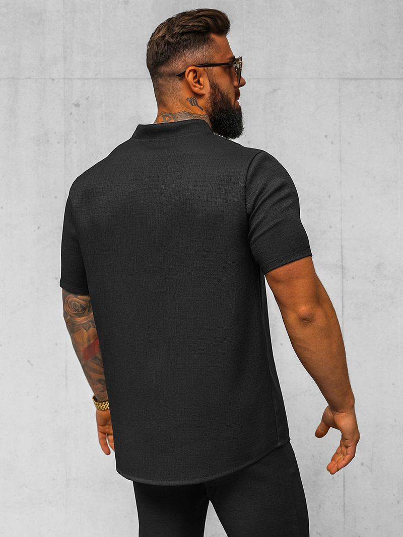 Vīriešu krekls ar īsām piedurknēm melns OZONEE O/Y972T