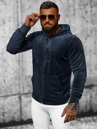 Vīriešu velūra džemperis ar kapuci tumši zila OZONEE JS/8B1168/25