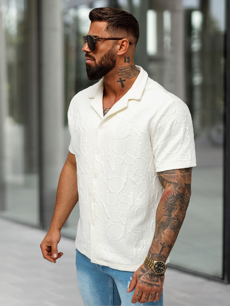 Vīriešu krekls ar īsām piedurknēm ecru OZONEE O/B2256