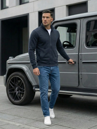 Vīriešu jaka ar rāvējslēdzēju tumši zila OZONEE JS/2002