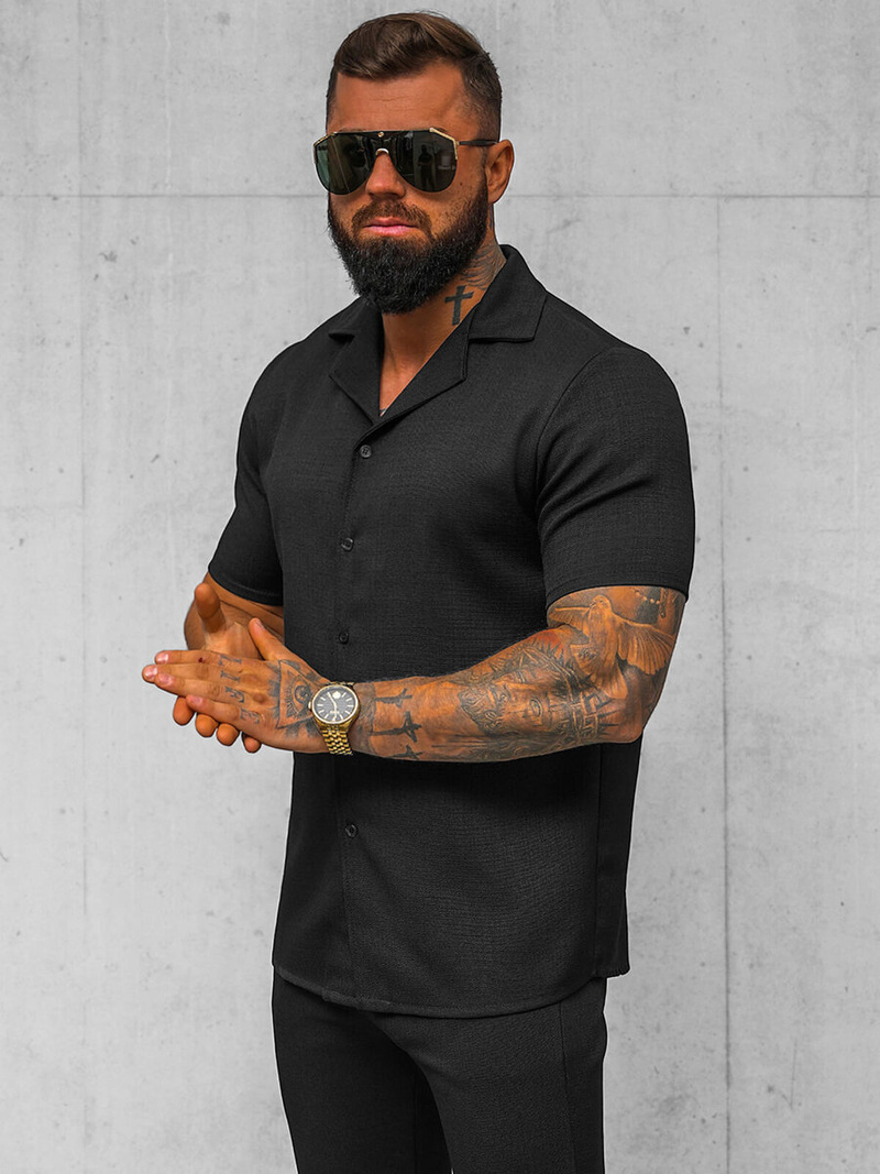 Vīriešu krekls ar īsām piedurknēm melns OZONEE O/Y971T