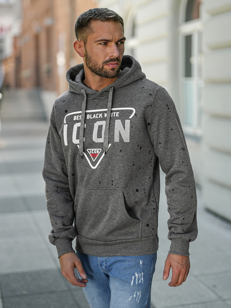 Vīriešu džemperis ar kapuci grafīta OZONEE JS/8B1737/5