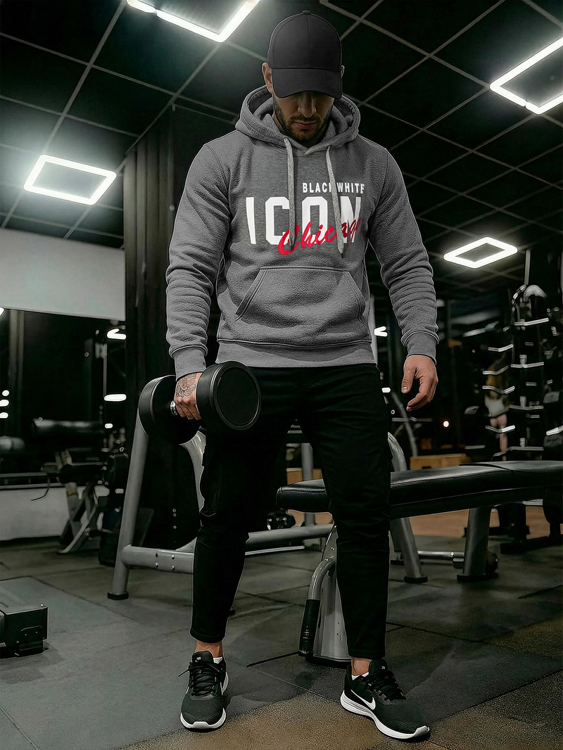 Vīriešu džemperis ar kapuci grafīta OZONEE JS/8B1736/5