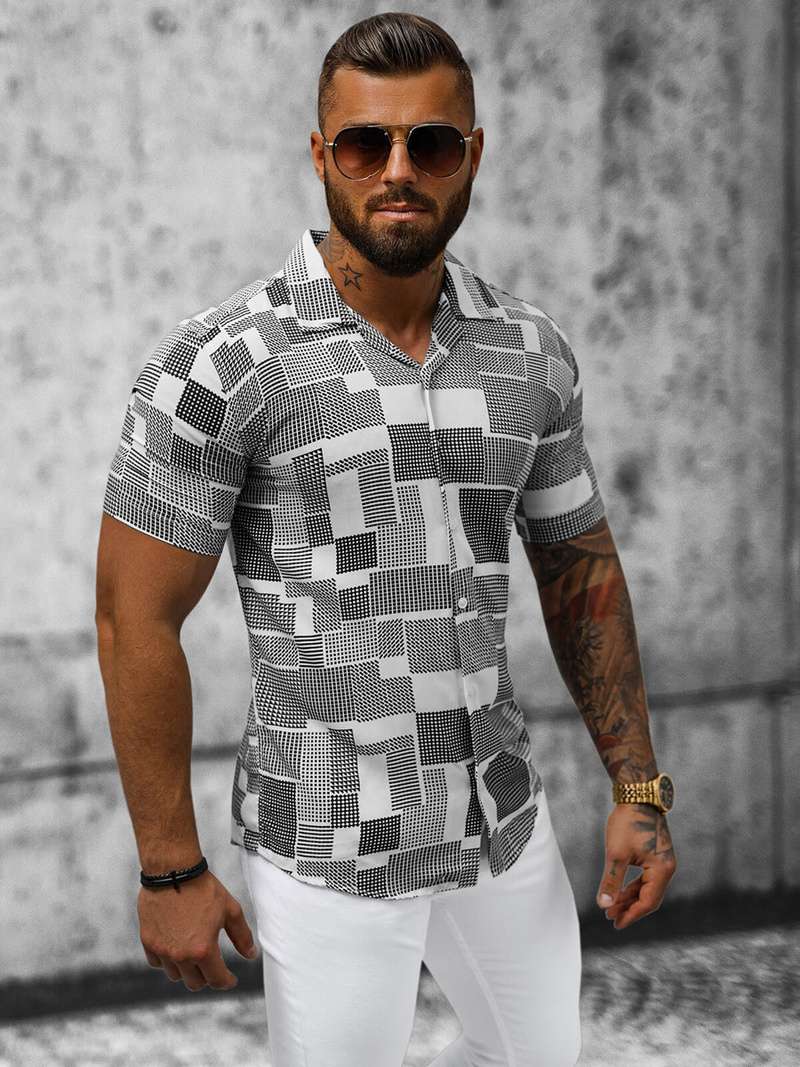 Vīriešu krekls ar īsām piedurknēm pelēka OZONEE E/1400/123