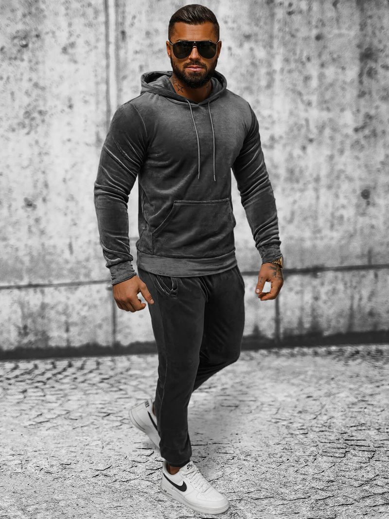 Vīriešu velūra treniņtērpa grafīta OZONEE JS/8C1171/6