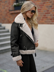 Sieviešu ādas jaka melna OZONEE JS/11Z8230