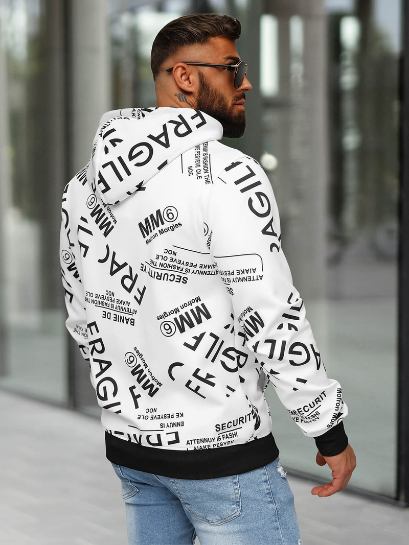 Vīriešu džemperis ar kapuci balta OZONEE JS/8B1255/1