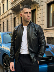 Vīriešu ādas virsjaka melna OZONEE JS/11Z8105Z