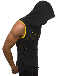 Vīriešu T-krekls ar kapuci melns-dzeltens OZONEE O/1254Z