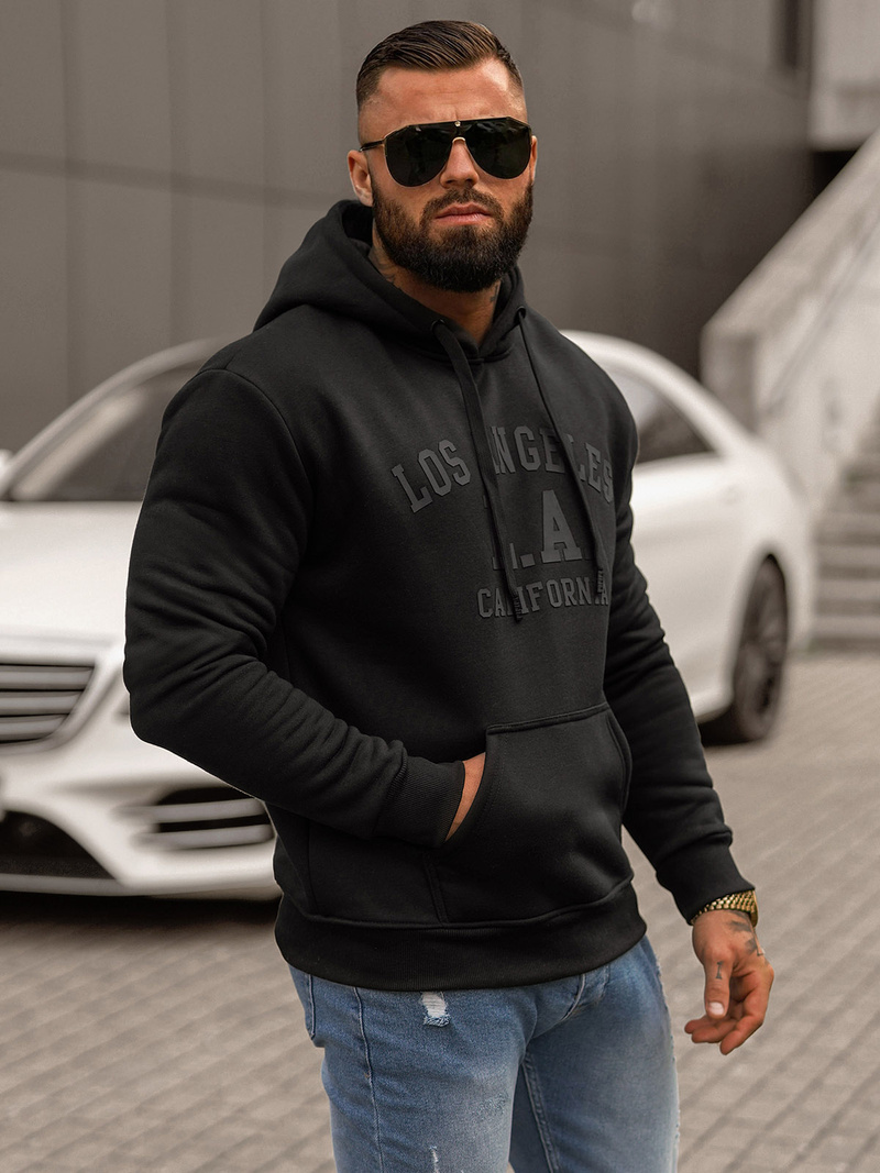 Vīriešu džemperis ar kapuci melna OZONEE JS/8B1356/3