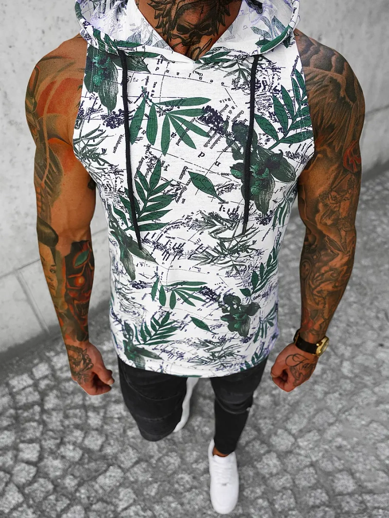 Vīriešu t-krekls bez piedurknēm balts-zaļš OZONEE O/BL307