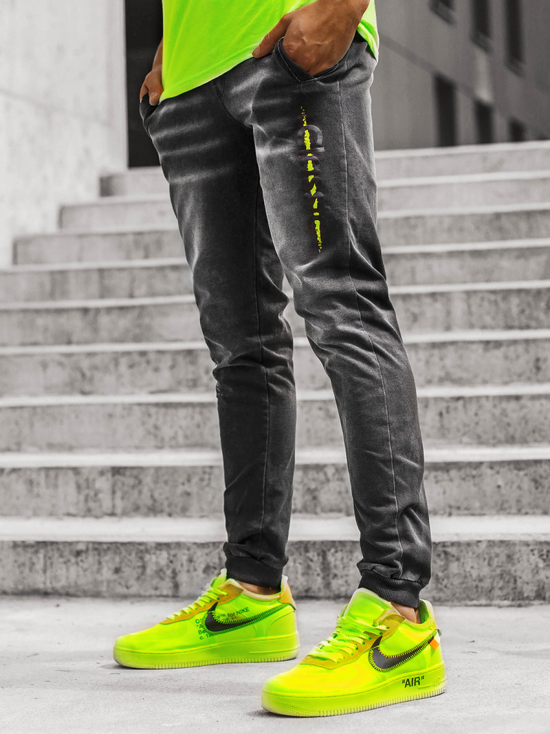 Vīriešu jogger bikses melnas-zaļas OZONEE JS/KK1102-2