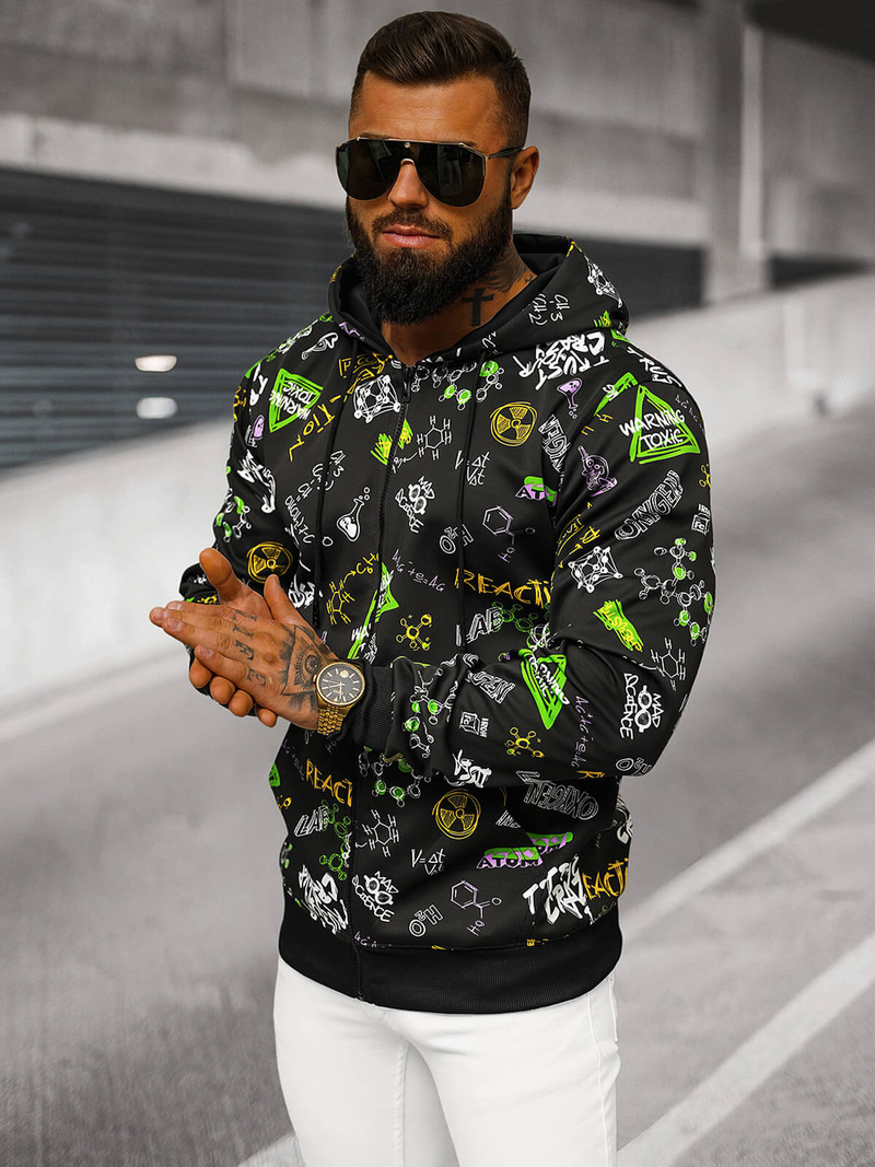 Vīriešu džemperis ar kapuci melna OZONEE JS/8B1186/3