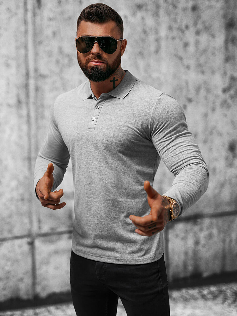 Vīriešu t-krekls ar garām piedurknēm pelēks OZONEE O/B263