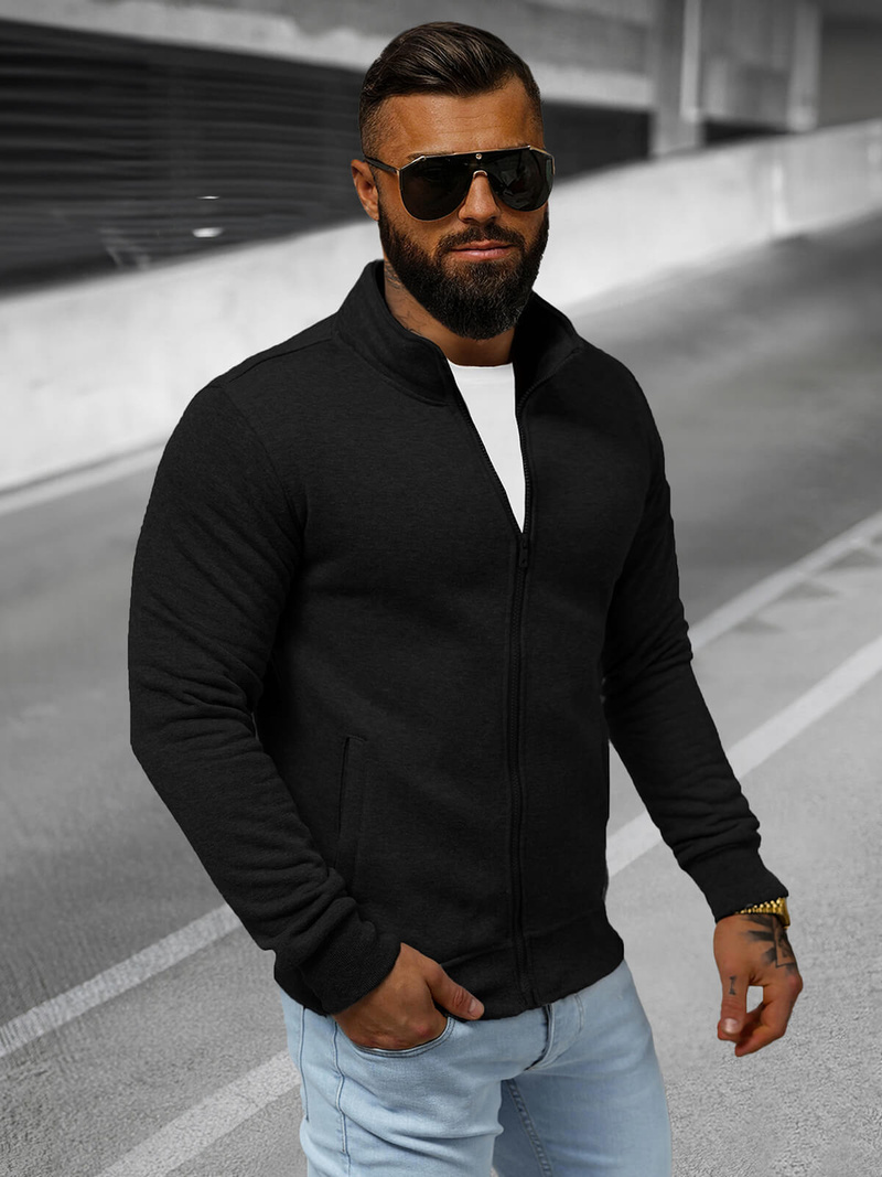 Vīriešu džemperis ar rāvējslēdzēju melns OZONEE JS/2002Z