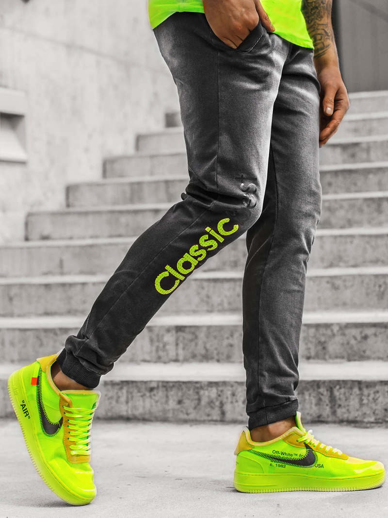 Vīriešu jogger bikses melnas-zaļas OZONEE JS/KK1102-2