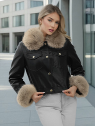 Sieviešu ādas jaka melni-smilšu OZONEE JS/61M8513/392B